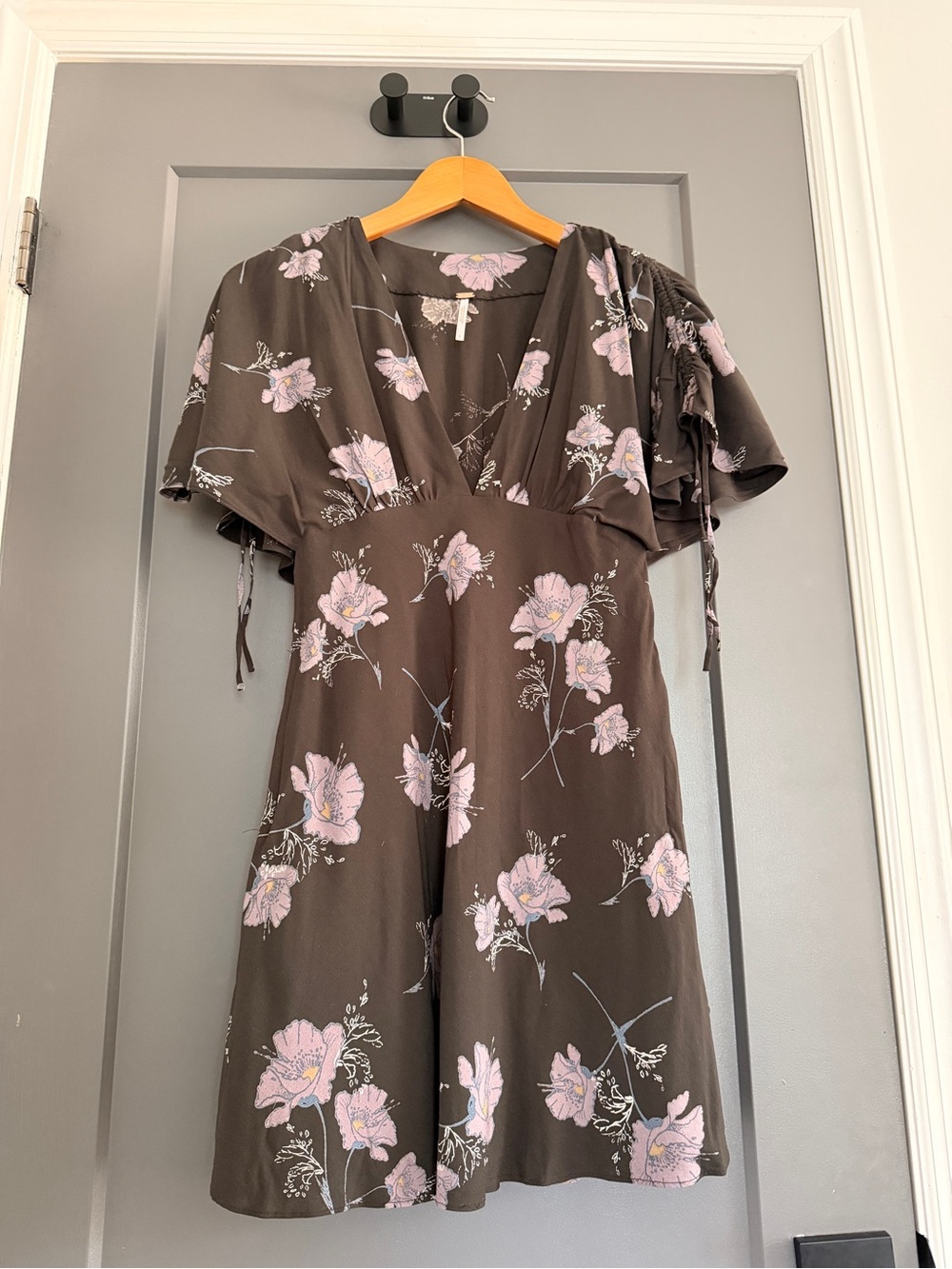 Free People Brown Mini Dress with Pale Pink Floral Print